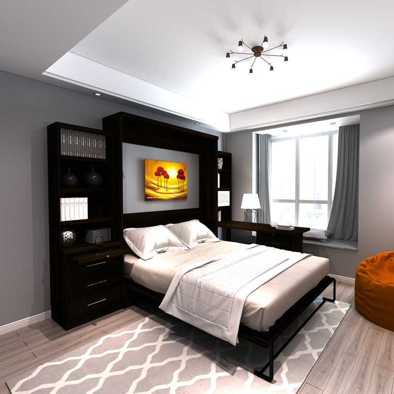 RoomAndLoft Brentwood Queen Murphy Bed with Drawer Bookcase and